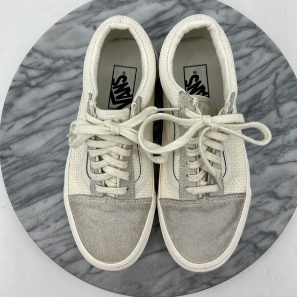 Vans Weave Sneakers Womens 6.5 Cream Suede and Canvas Lace Up Low Top Shoes - Picture 8 of 11